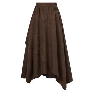 4771 Fall Maxi Skirt Brown High Waisted Flowy Long Skirts Pirate Skirt